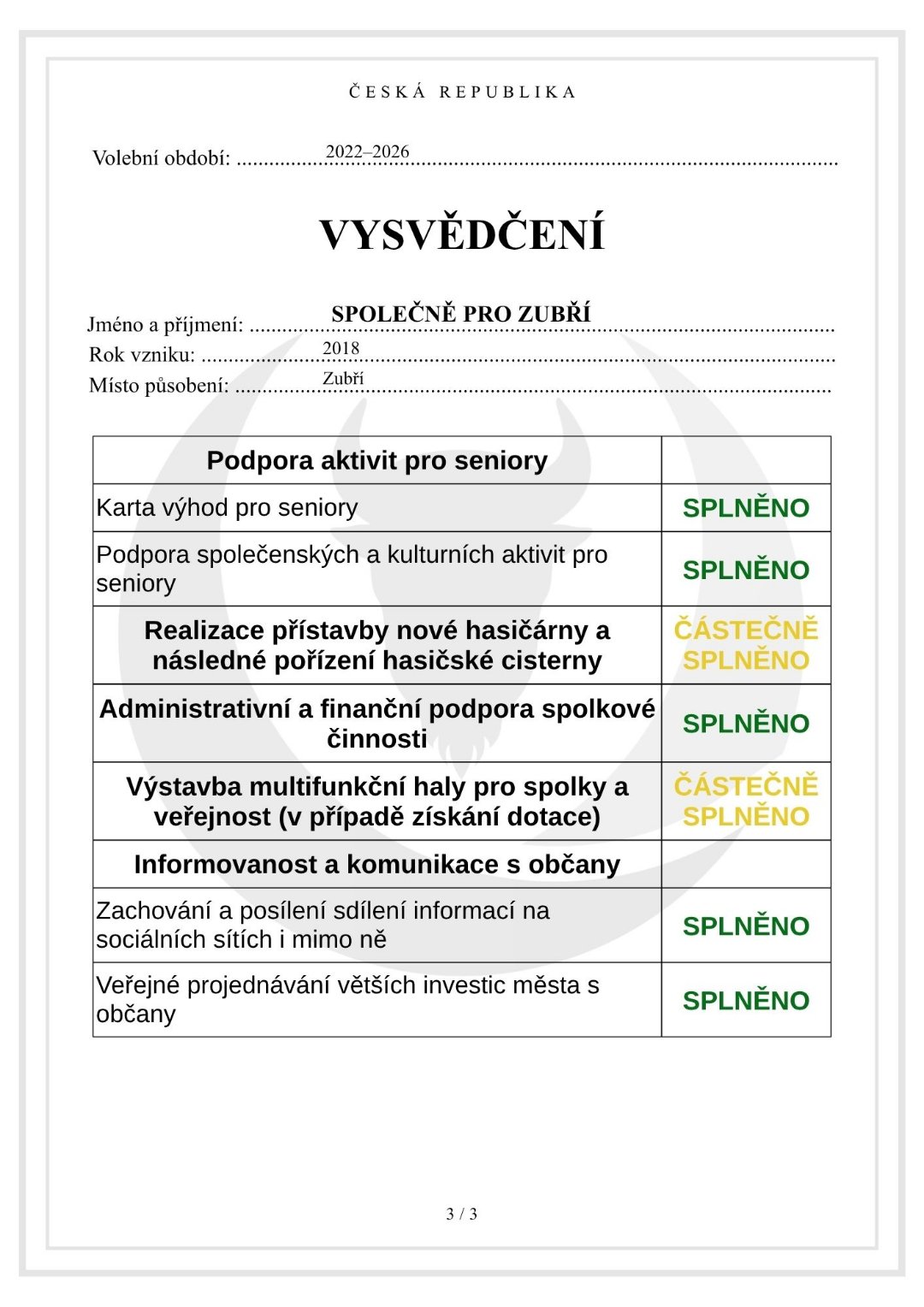 Vysvědčení Společně pro Zubří – strana 3 ze 3